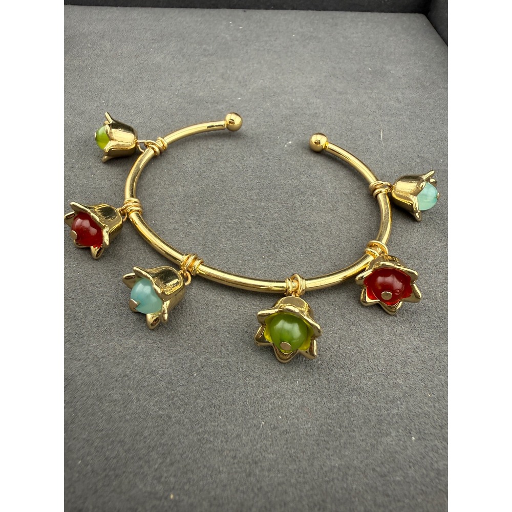 Vintage Bangle Bracelet Multi-Color Tulip Charms Cottagecore